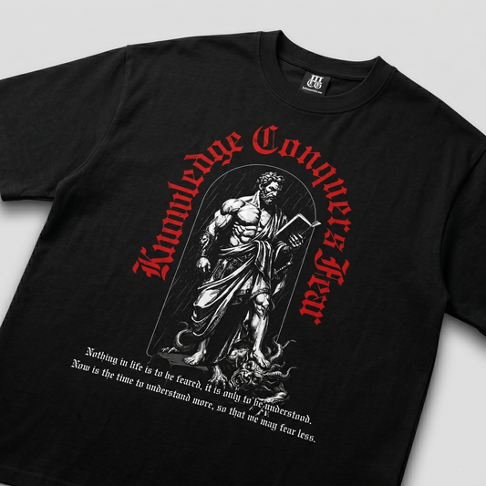 Knowledge Conquers Fear - Premium Oversized Front Print Drop Shoulder Cotton T-Shirt