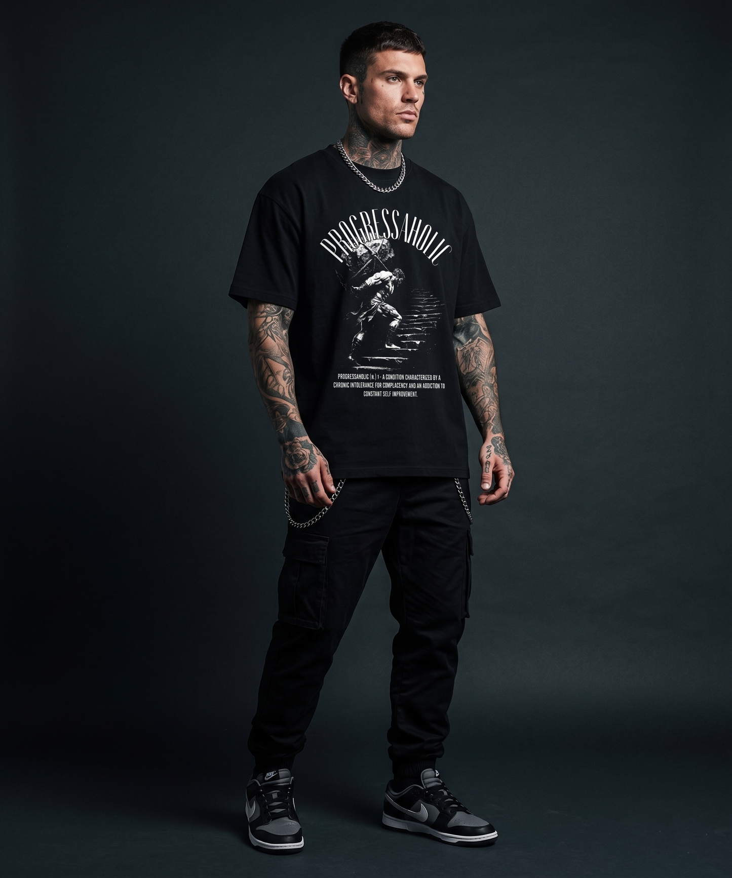 Progressaholic  - Premium Oversized Front Print Drop Shoulder Cotton T-Shirt