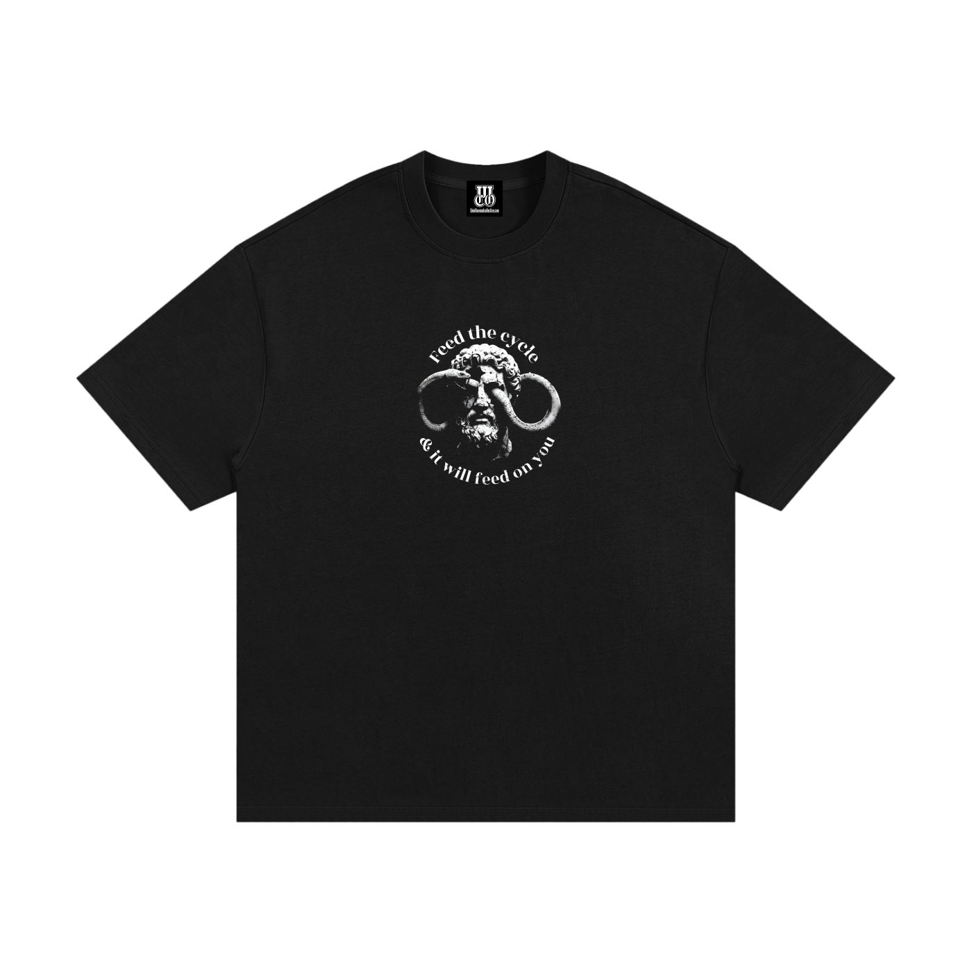 Stop Feeding The Cycle - Premium Oversized Front + Back Print Drop Shoulder Cotton T-Shirt