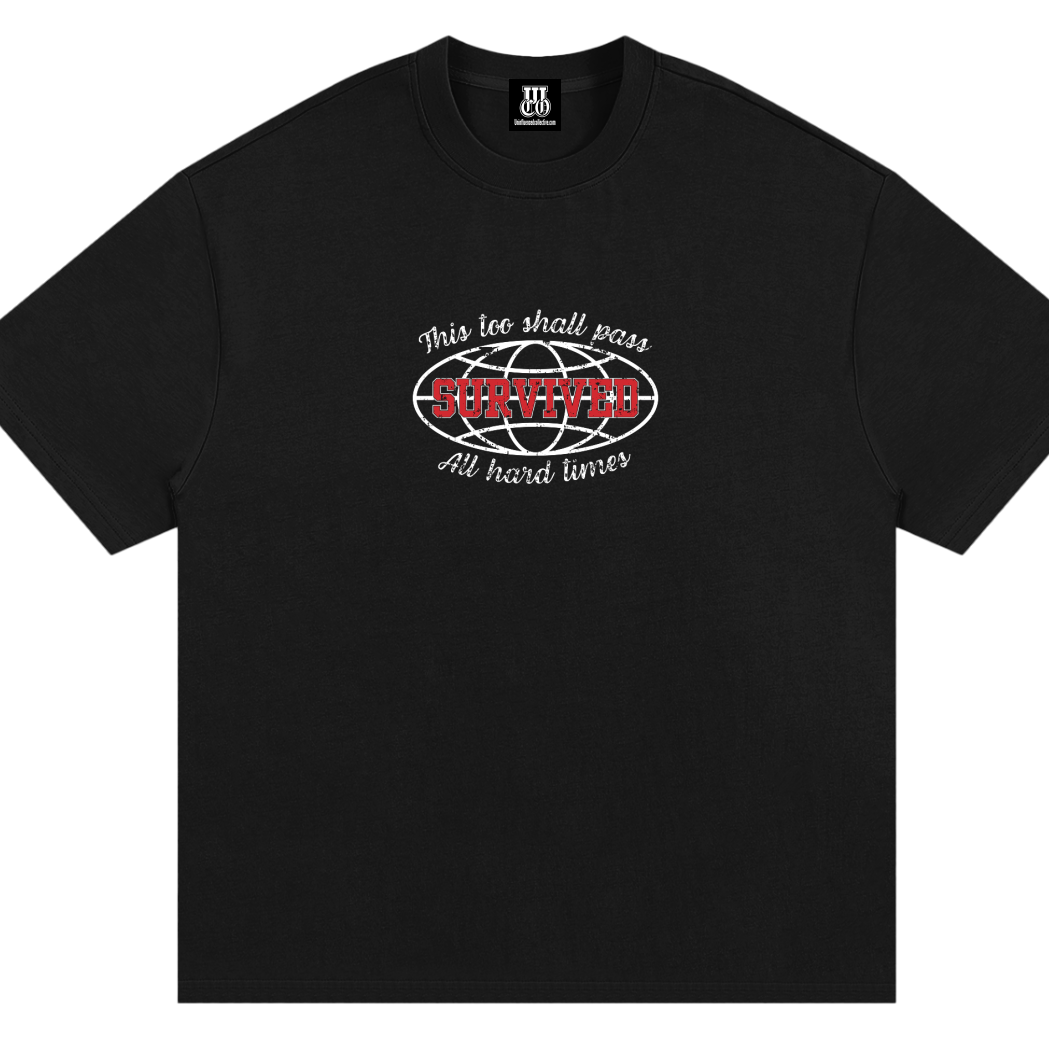 Survived 100% Of Hard Times - Premium Oversized Front + Back Print Drop Shoulder Cotton T-Shirt