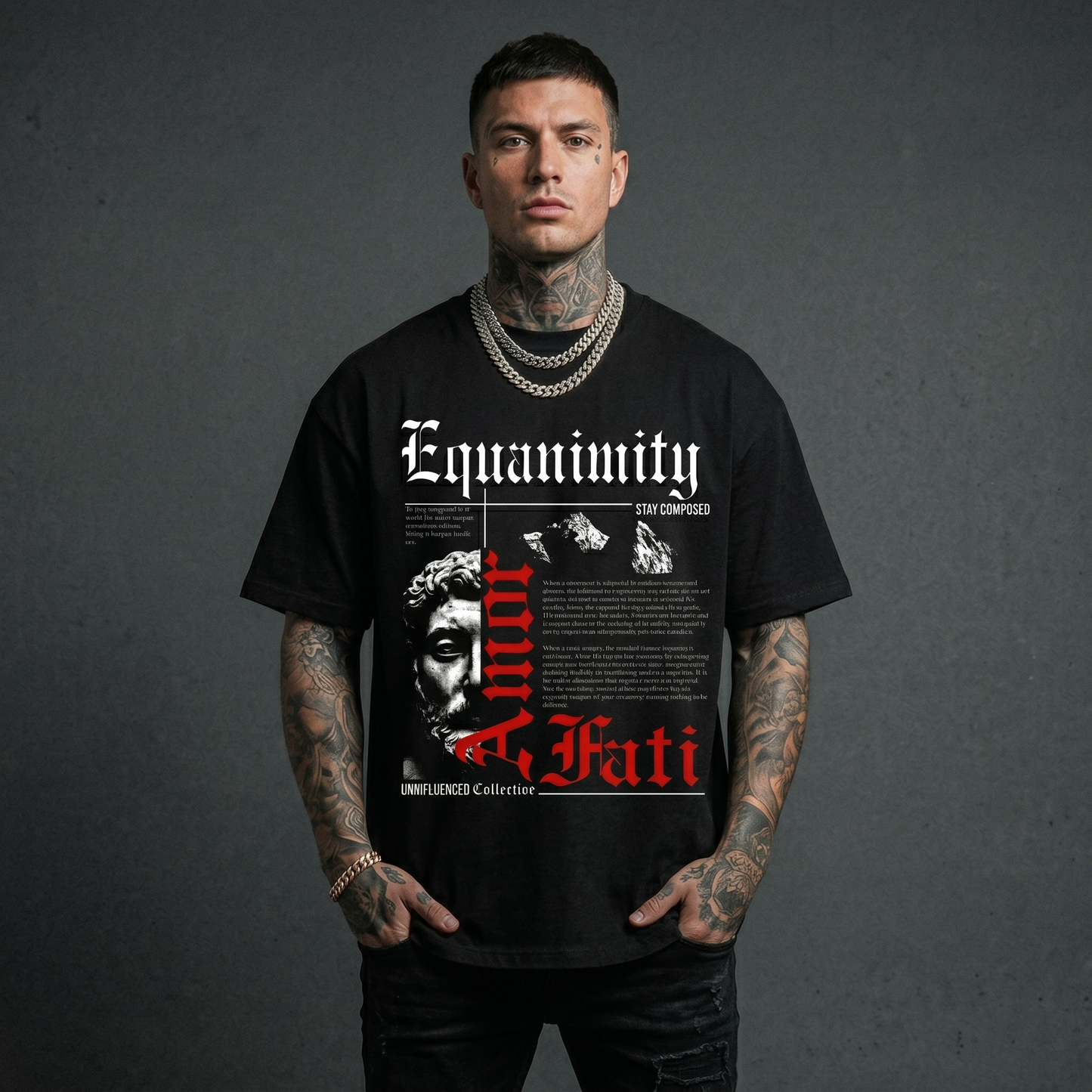 Amor Fati - Premium Oversized Front Print Drop Shoulder Cotton T-Shirt