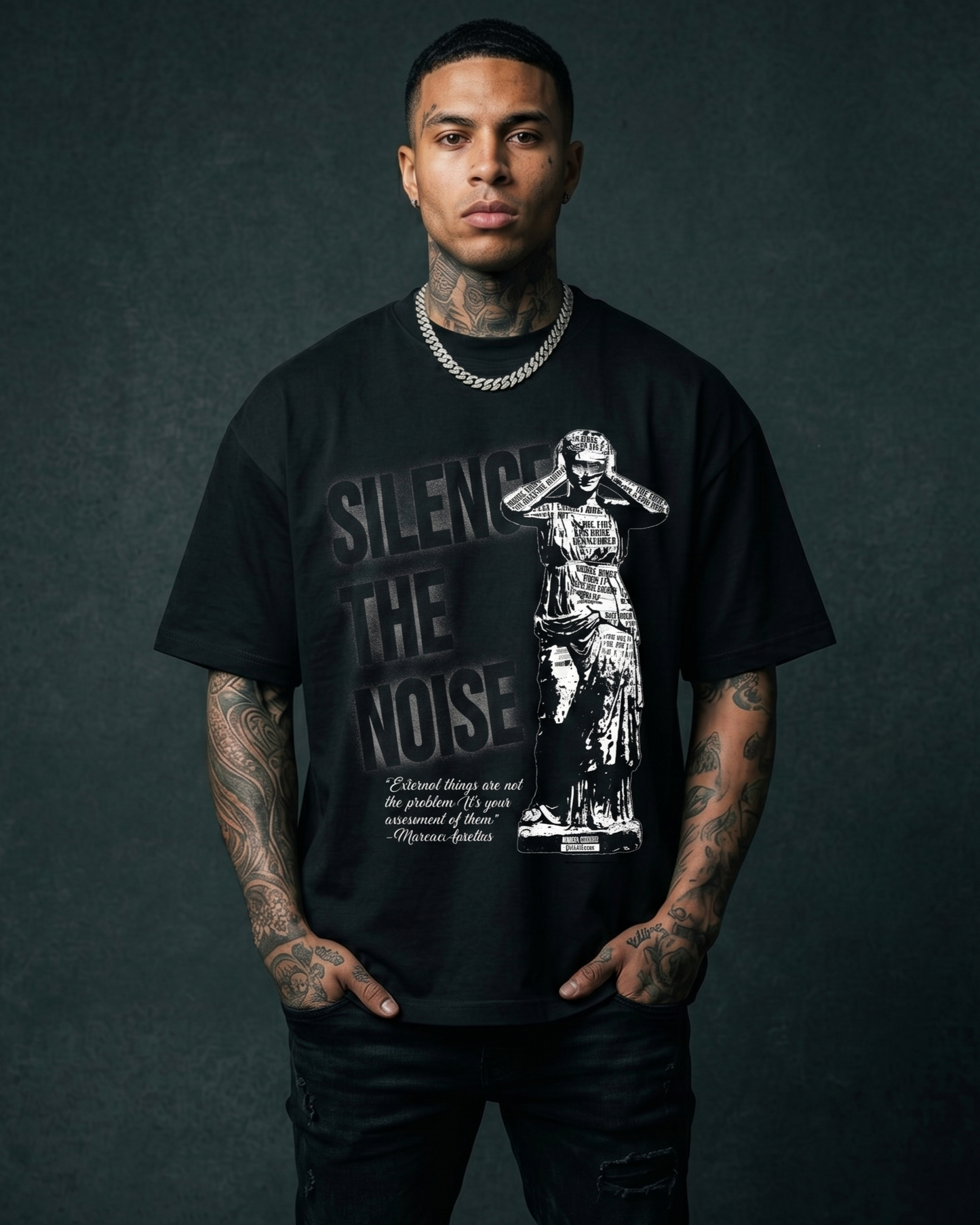 Silence The Noise - Premium Oversized Front Print Drop Shoulder Cotton T-Shirt