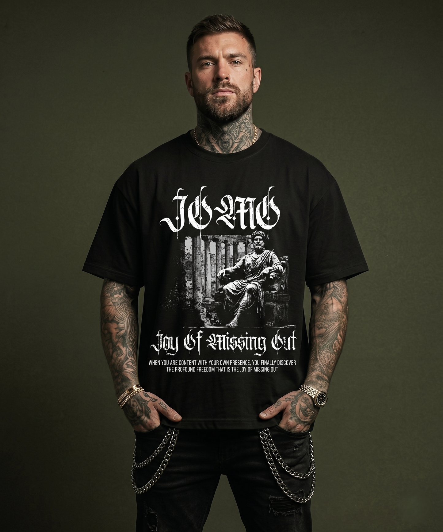 JOMO Joy Of Missing Out - Premium Oversized Front Print Drop Shoulder Cotton T-Shirt