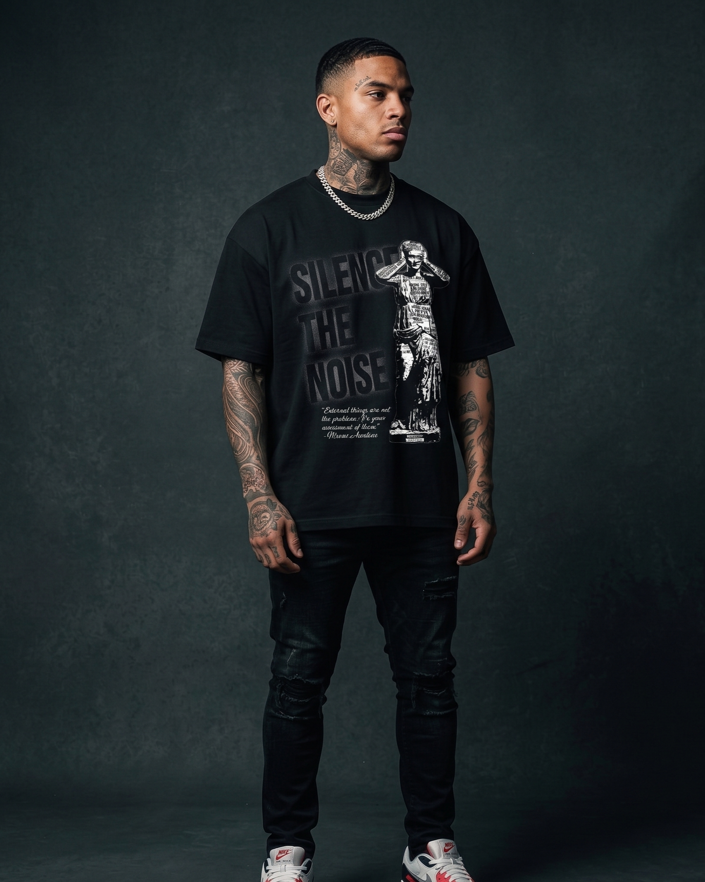 Silence The Noise - Premium Oversized Front Print Drop Shoulder Cotton T-Shirt