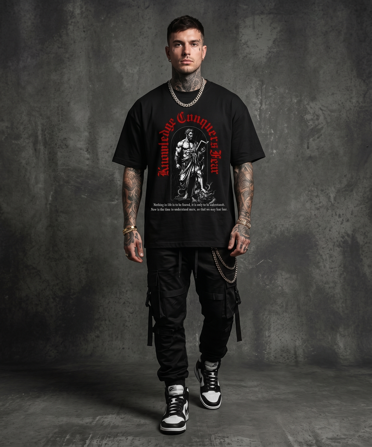 Knowledge Conquers Fear - Premium Oversized Front Print Drop Shoulder Cotton T-Shirt