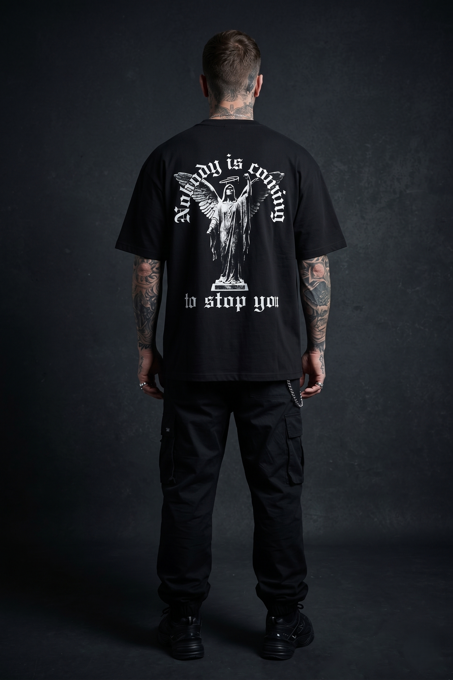 Nobody Is Coming To Stop/Save You - Premium Oversized Front + Back Print Drop Shoulder Cotton T-Shirt