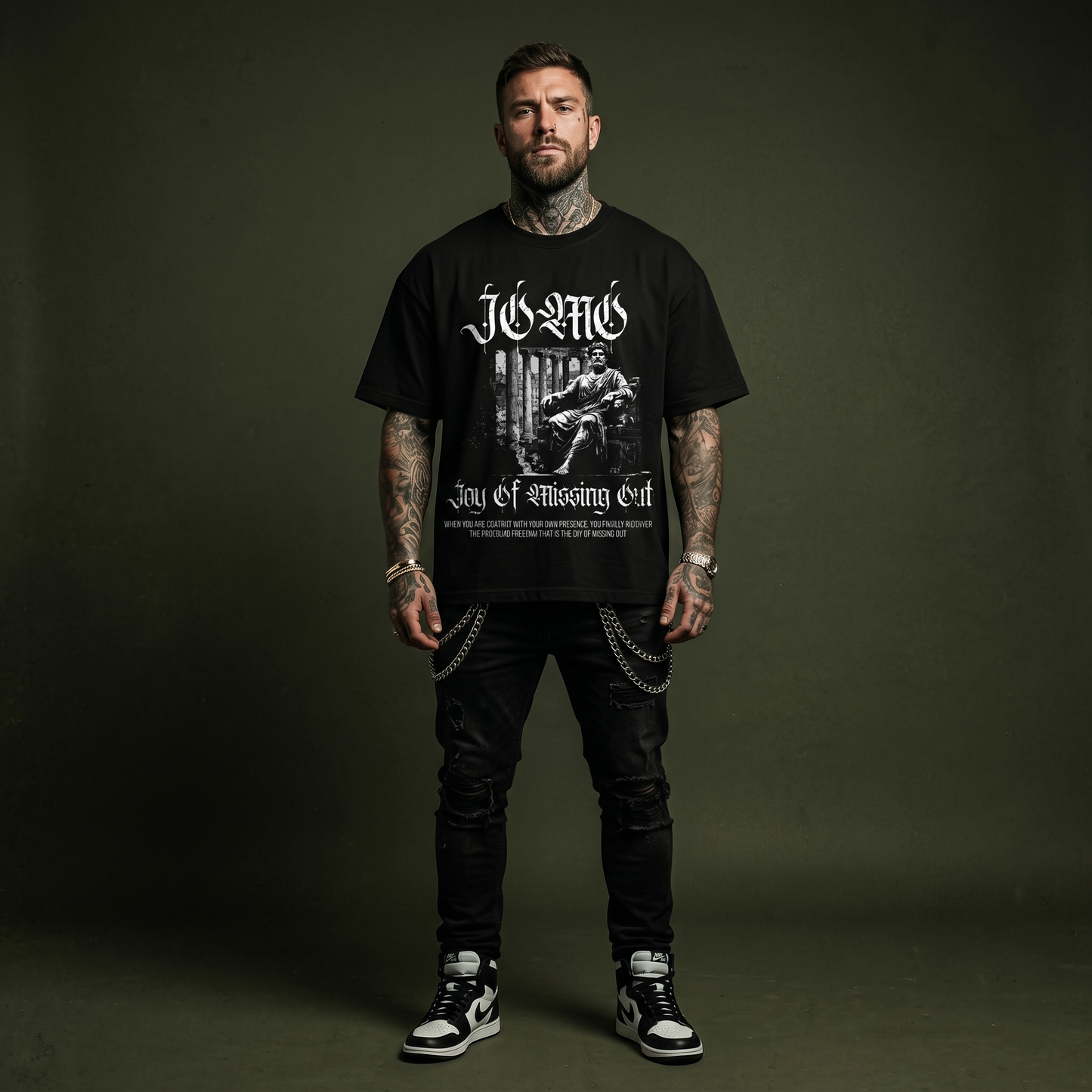 JOMO Joy Of Missing Out - Premium Oversized Front Print Drop Shoulder Cotton T-Shirt