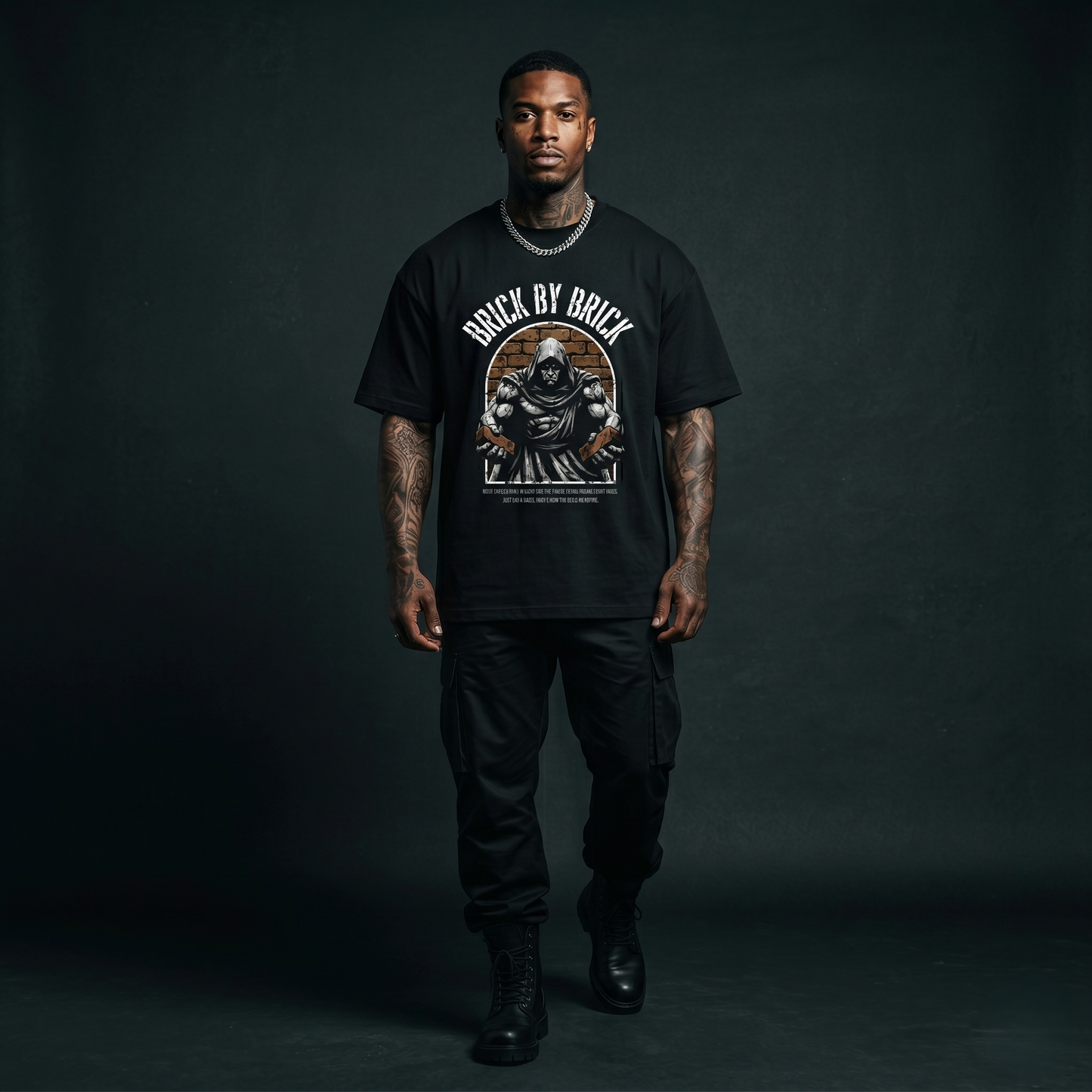 Brick By Brick - Premium Oversized Front Print Drop Shoulder Cotton T-Shirt