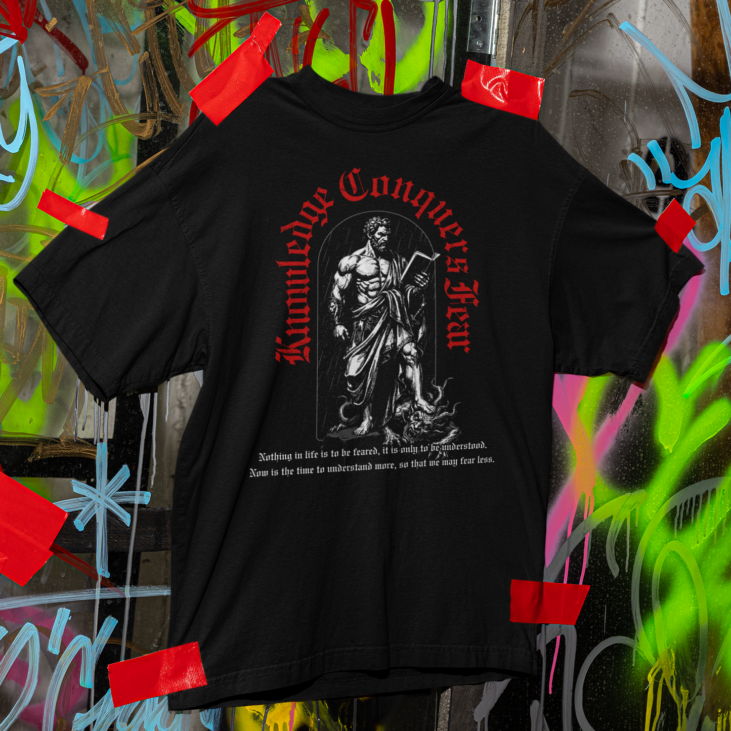 Knowledge Conquers Fear - Premium Oversized Front Print Drop Shoulder Cotton T-Shirt