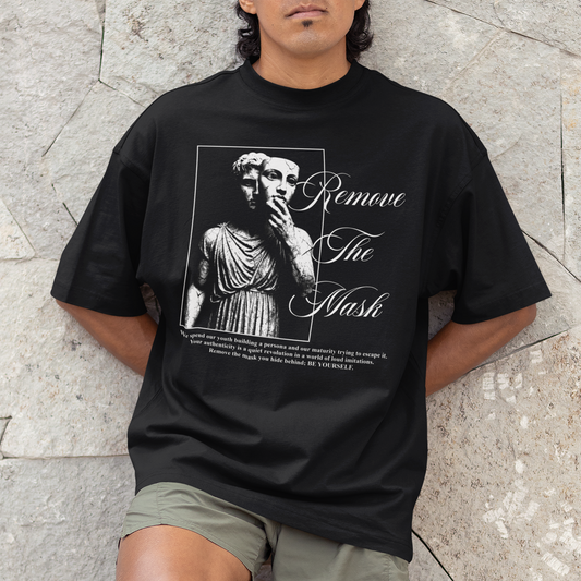 Remove The Mask - Premium Oversized Front Print Drop Shoulder Cotton T-Shirt