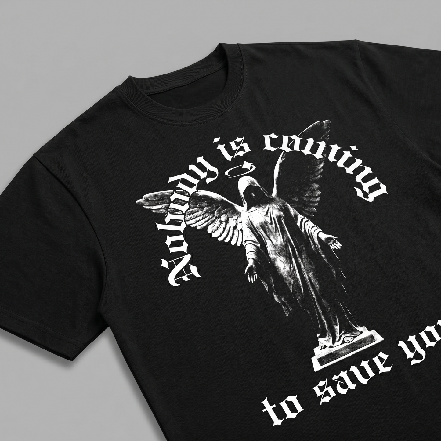 Nobody Is Coming To Stop/Save You - Premium Oversized Front + Back Print Drop Shoulder Cotton T-Shirt