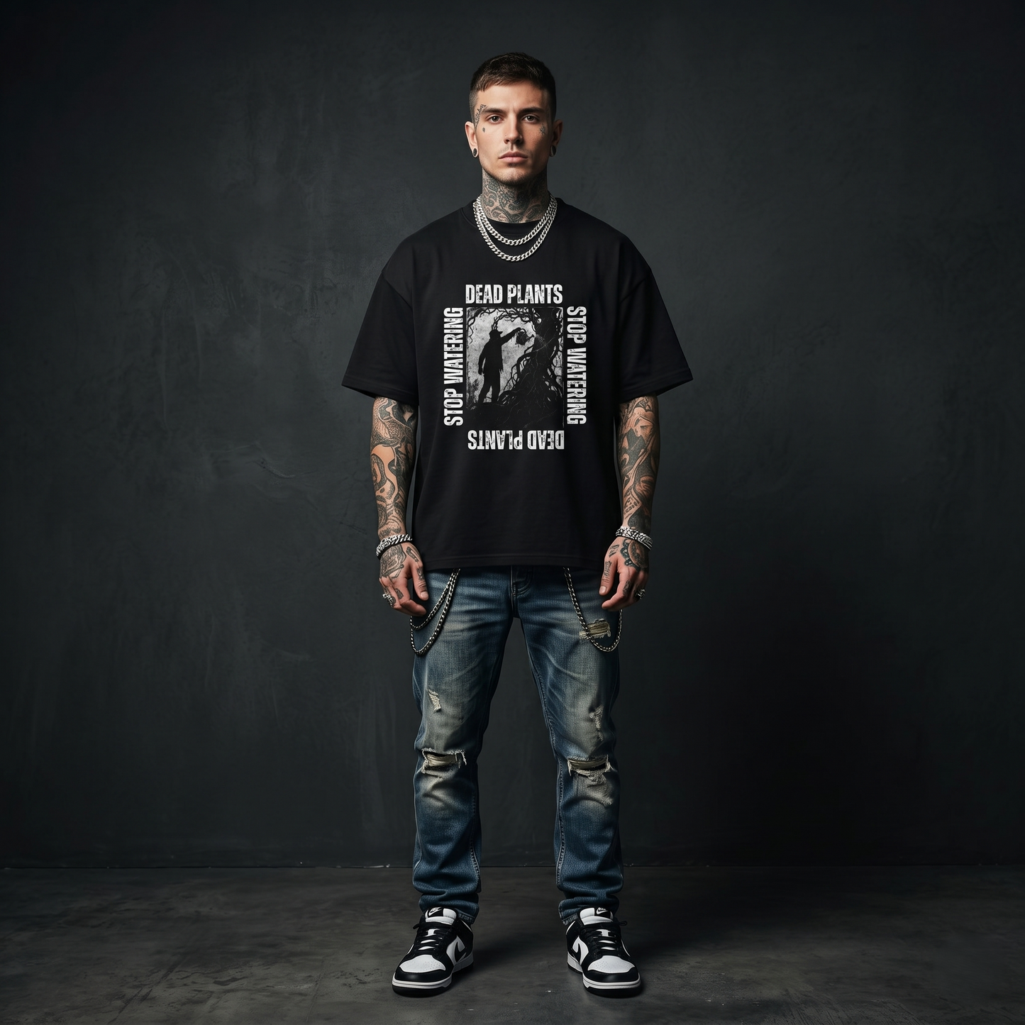 Stop Watering Dead Plants - Premium Oversized Front Print Drop Shoulder Cotton T-Shirt