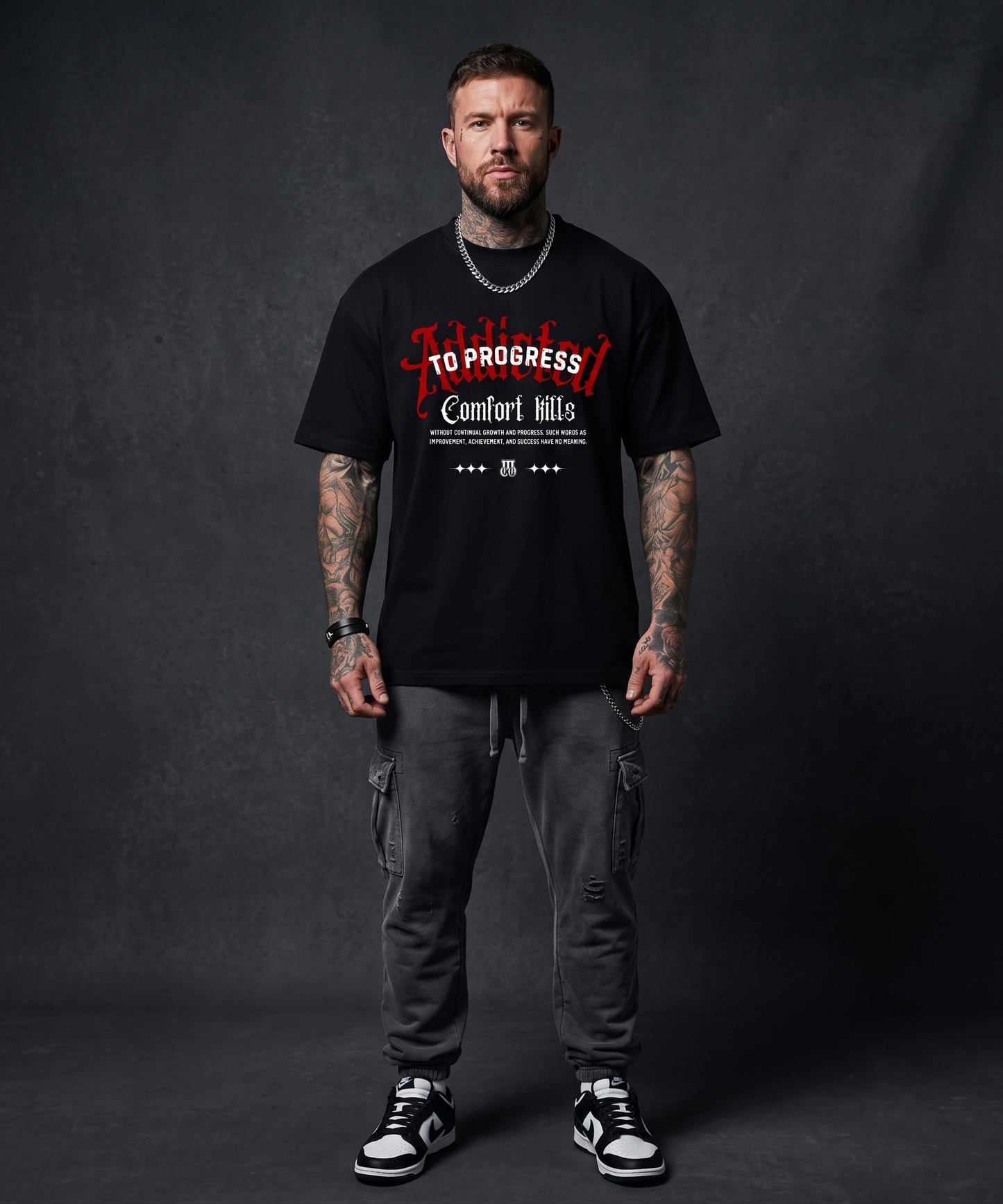 Addicted to progress - Premium Oversized Front Print Drop Shoulder Cotton T-Shirt