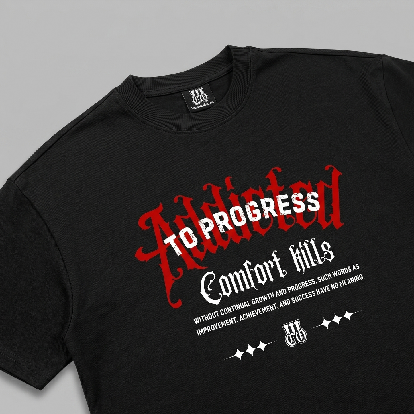 Addicted to progress - Premium Oversized Front Print Drop Shoulder Cotton T-Shirt
