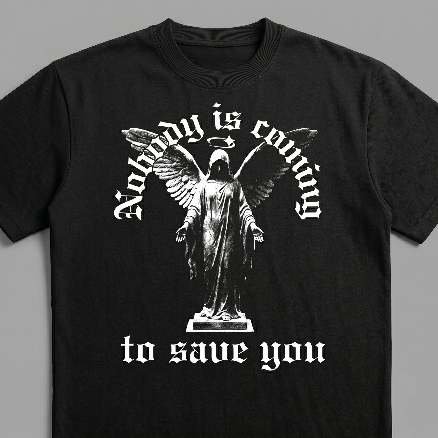 Nobody Is Coming To Stop/Save You - Premium Oversized Front + Back Print Drop Shoulder Cotton T-Shirt