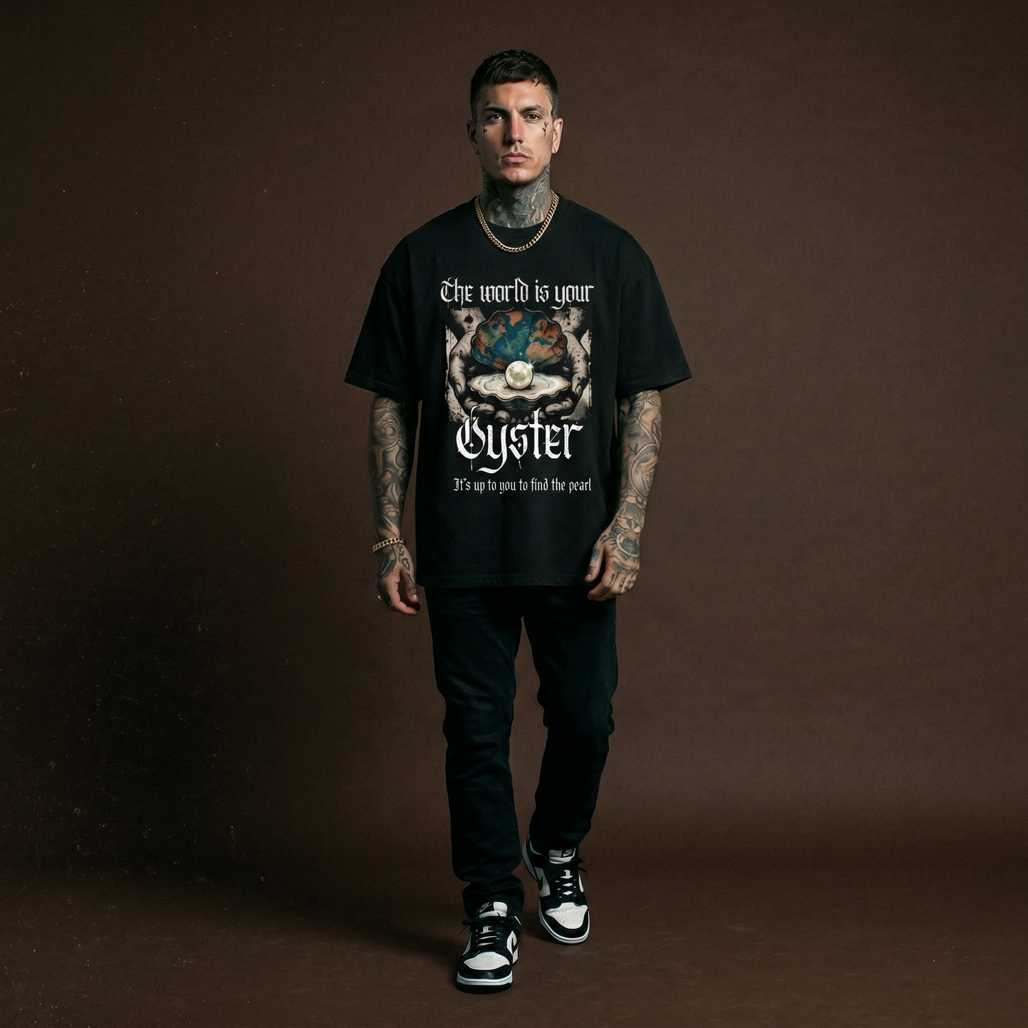 The World is Your Oyster - Premium Oversized Front Print Drop Shoulder Cotton T-Shirt